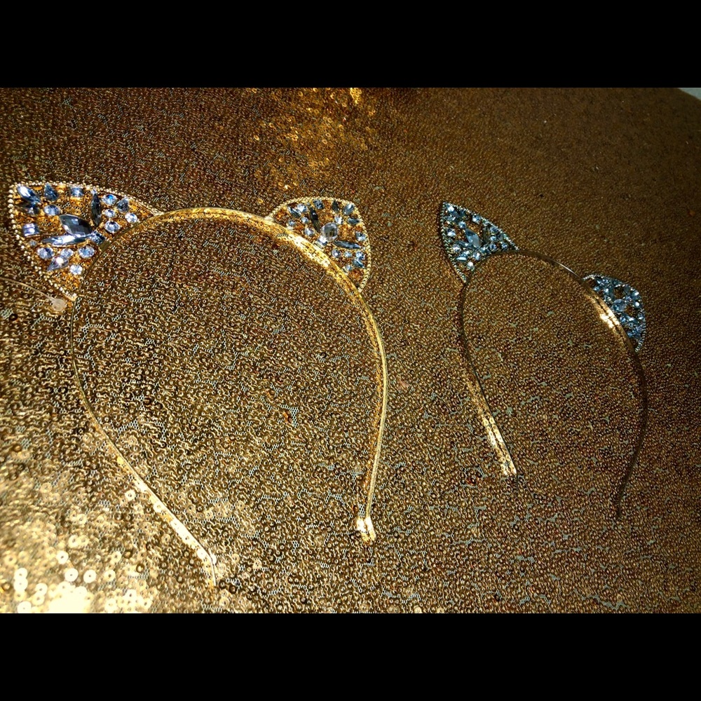 2 Pairs of Crystal Cat Ear Headbands